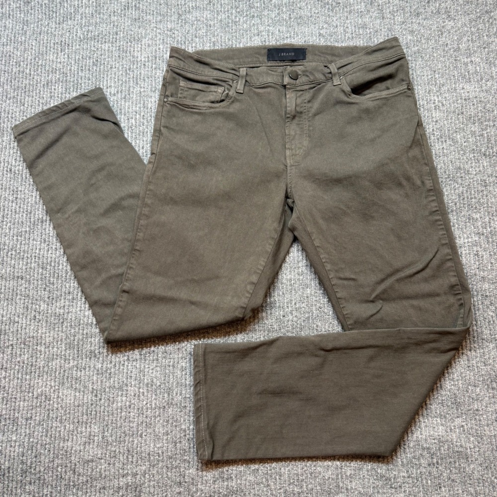 J Brand Tyler Slim Fit Jeans Mens 34x30 Brown Olive Made in USA Stretch Denim